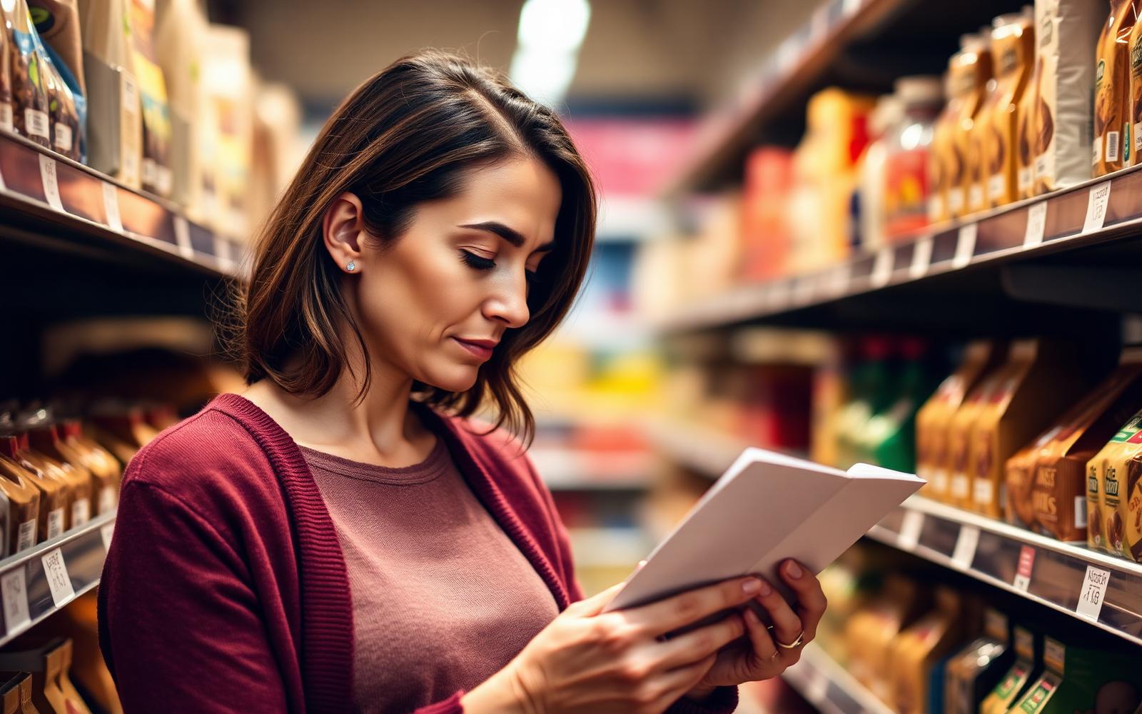 Pessoa avaliando o rótulo de um alimento com tranquilidade