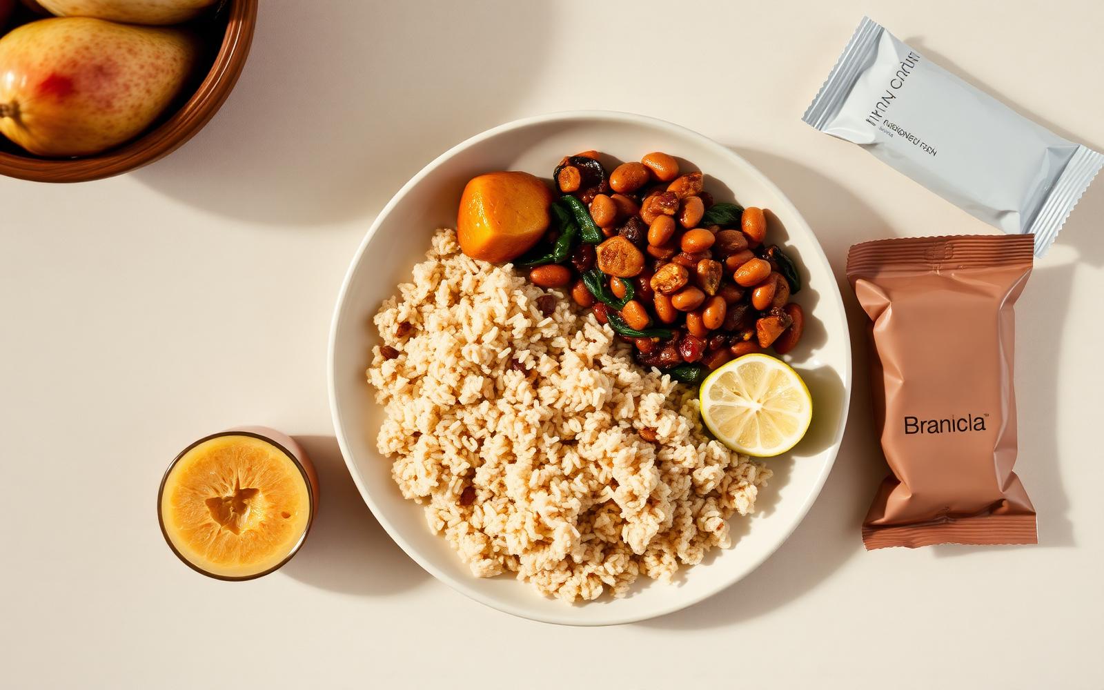 Refeição variada com alimentos caseiros e opção prática